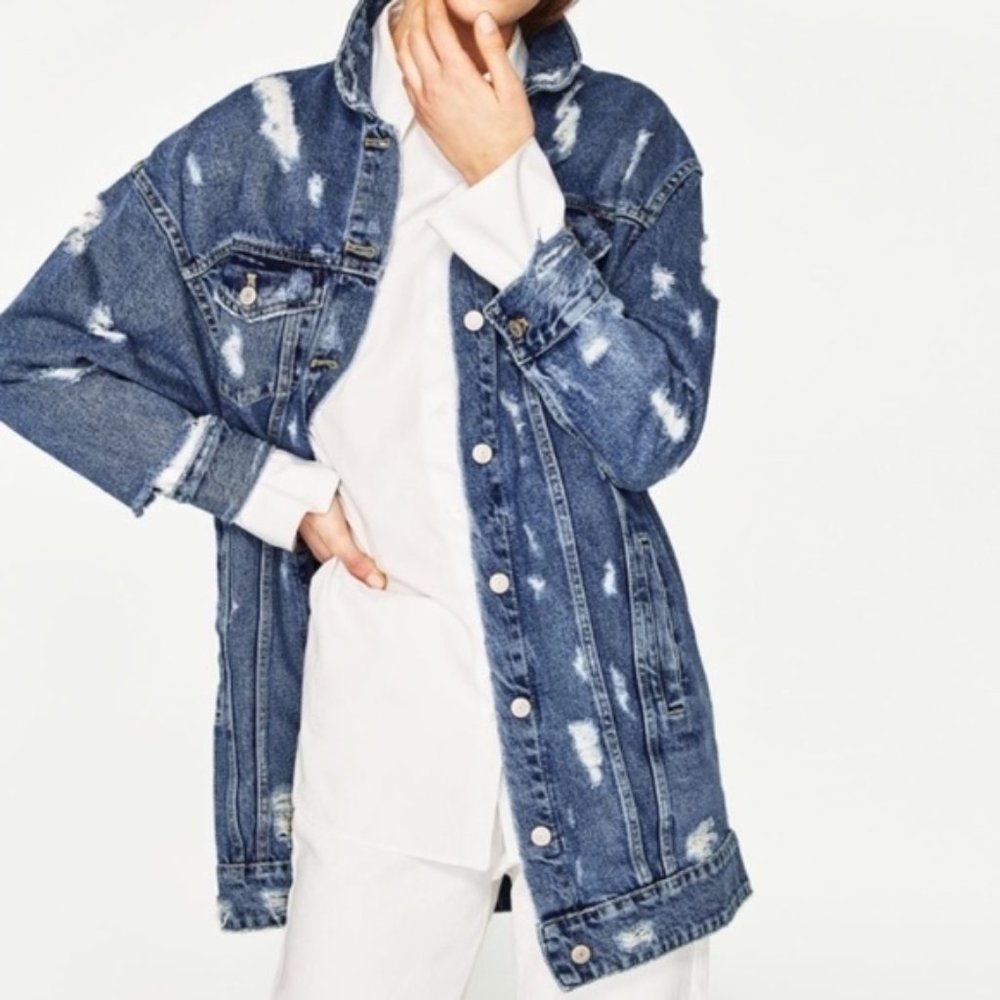 Zara Trafaluc denimwear oversized distressed denim jeacket